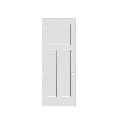 Codel Doors 36" x 96" x 1-3/8" Primed 3-Panel Mission Interior Shaker 6-9/16" RH Prehung Door with Black Hinges 3080pri8403RH1D6916